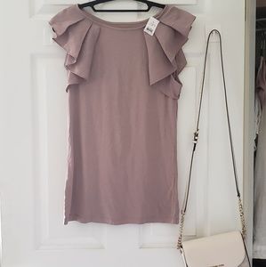 Dust Rose color  Top with pretty ruffled sleeves.